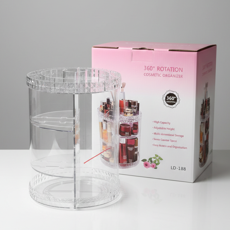 COSMETIC STORAGE BOX ROTATIVE RACK 360° ROTATION/ 3 NIVELES / DISEÑO